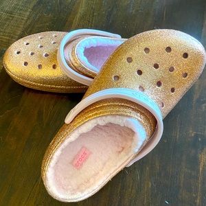 Kids Gold Sparkly Lined Crocs